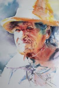 Vieille femme au chapeau jaune
